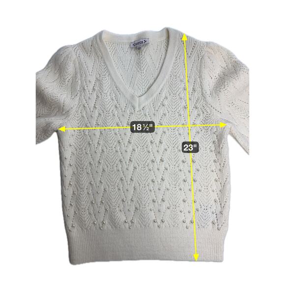 NWT Nanette Lepore Cream Pearl Bead Knit V-Neck Sweater Womens Large L Coquette - Picture 10 of 10